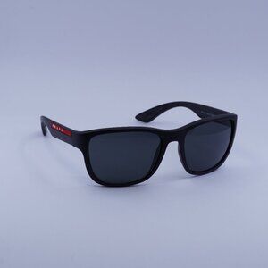 Prada Sport PS01US DG05S0 Sunglasses Black Rubber Rectangle Frame, Grey Lenses
